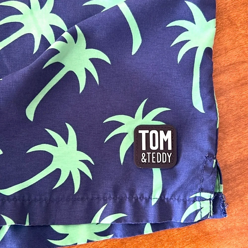 Tom & Teddy Blue Palm Tree Print Swim Shorts XXL | Quick-Dry Beach Swimwear O